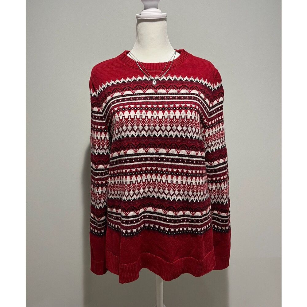Croft & Barrow Red Striped Pattern Sweater Crewneck Knit Cozy Winter Women L
